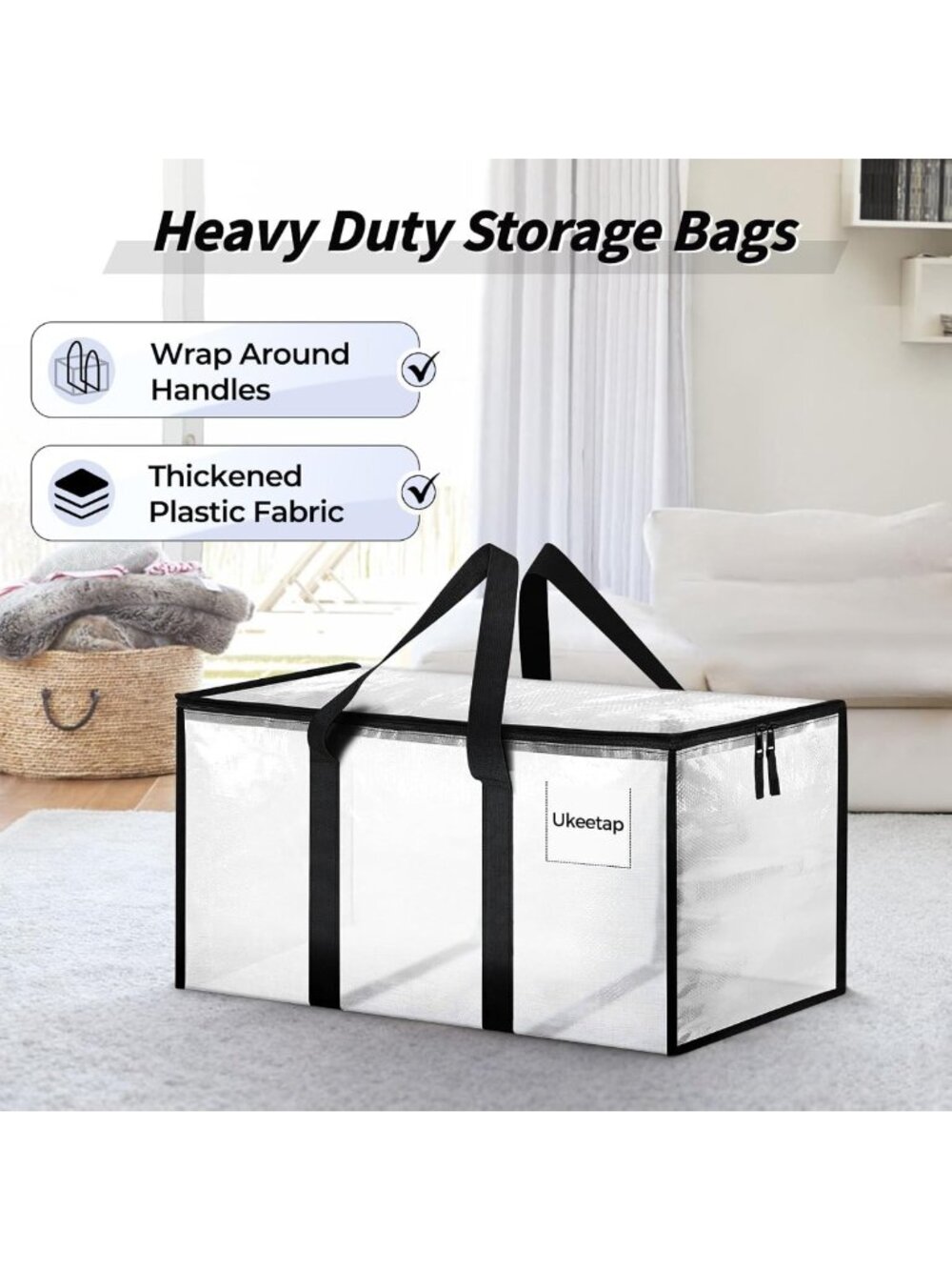 Extra Large Clear Storage Bins with Lids - 8 Pack, Heavy-Duty Moving Bags - Picture 4 of 7